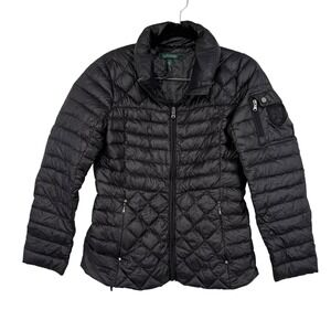 Lauren Ralph Lauren Womens Black Quilted Puffer Jacket Down Fill Size M No Hood